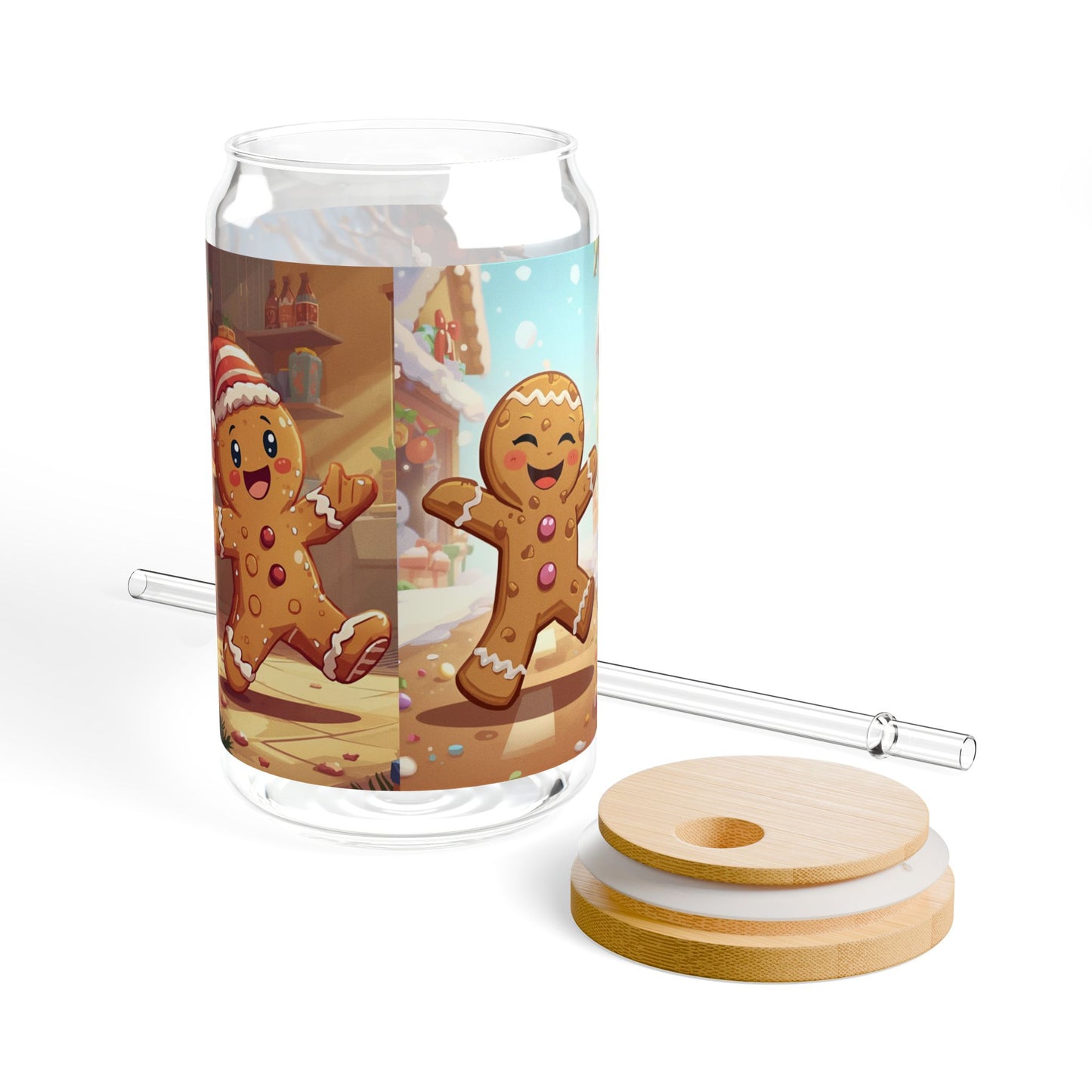 "Run, Run, Gingerbread Man!" 16oz Glass Sipper β Bamboo Lid & Tritan Straw Holiday Tumbler