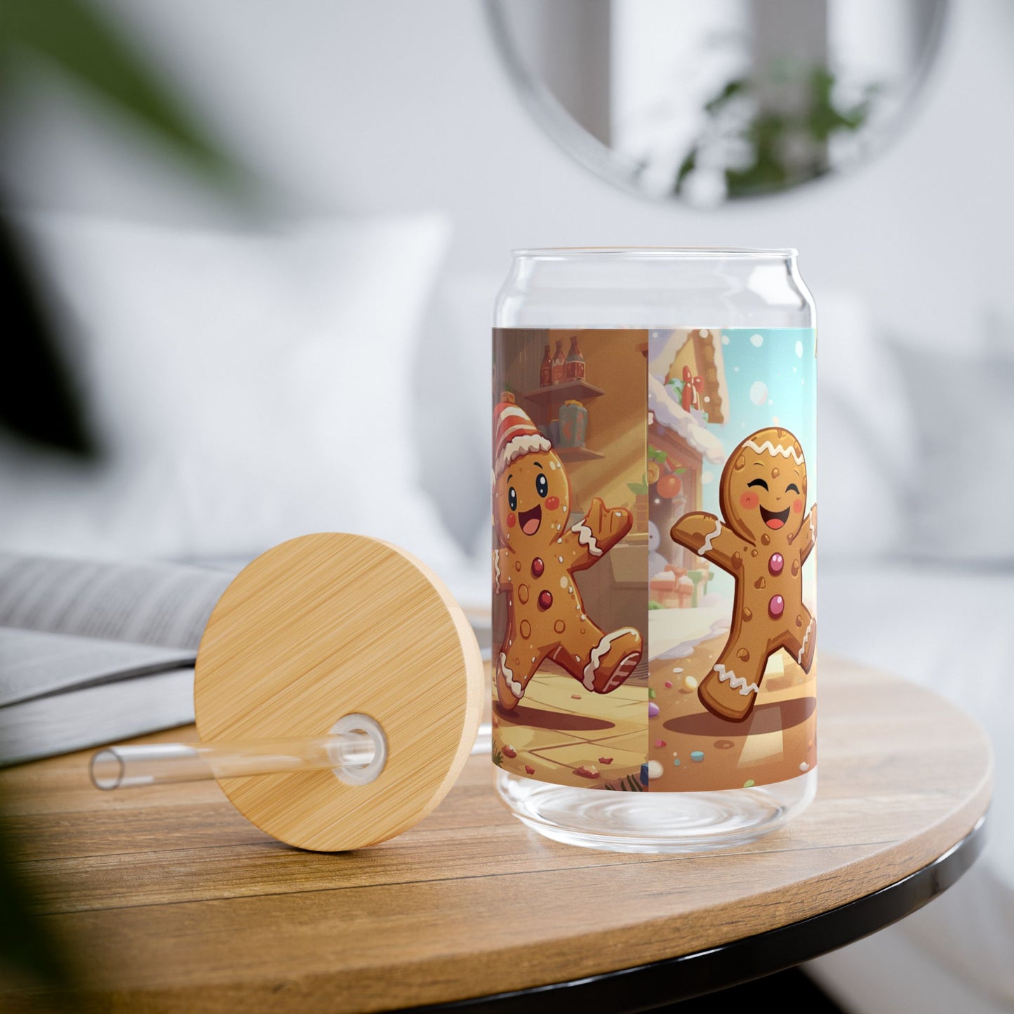 "Run, Run, Gingerbread Man!" 16oz Glass Sipper – Bamboo Lid & Tritan Straw Holiday Tumbler