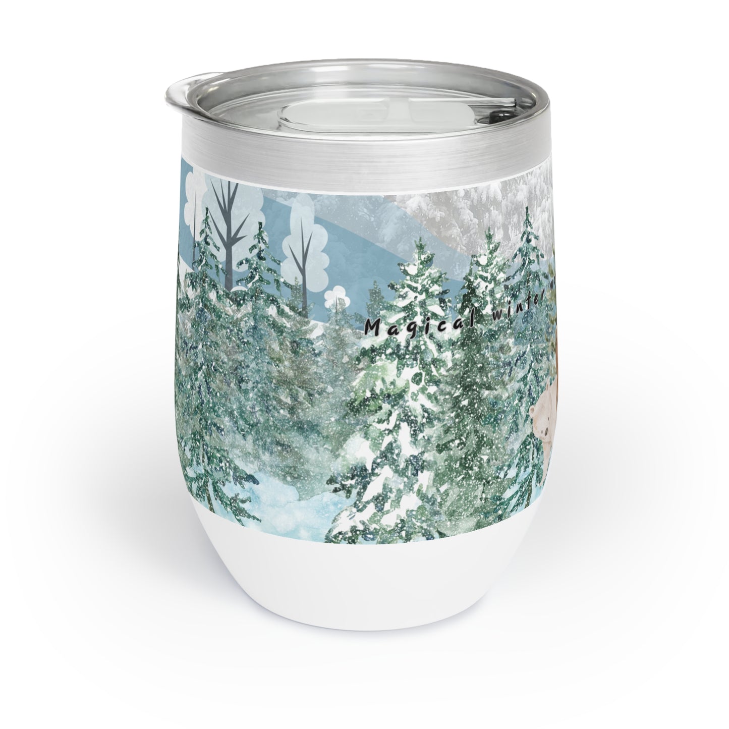 Winter Wonderland Animal Tumbler – 12oz Stainless Steel Insulated Cup with Slide Lid