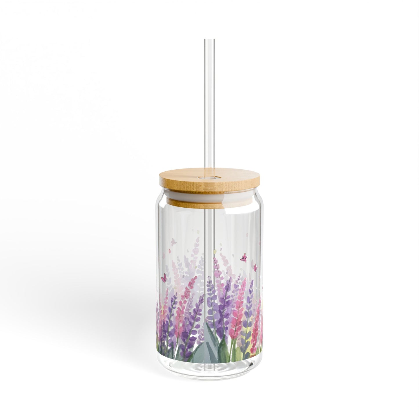 🌿 Lavender Bloom 16oz Sipper Glass – Wildflower Watercolor Tumbler with Bamboo Lid
