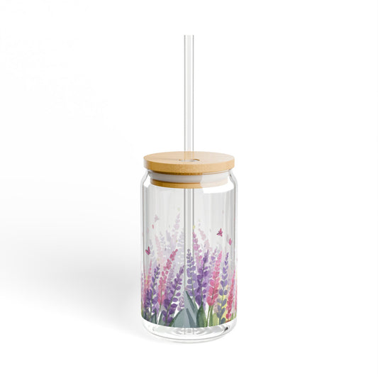 🌿 Lavender Bloom 16oz Sipper Glass – Wildflower Watercolor Tumbler with Bamboo Lid