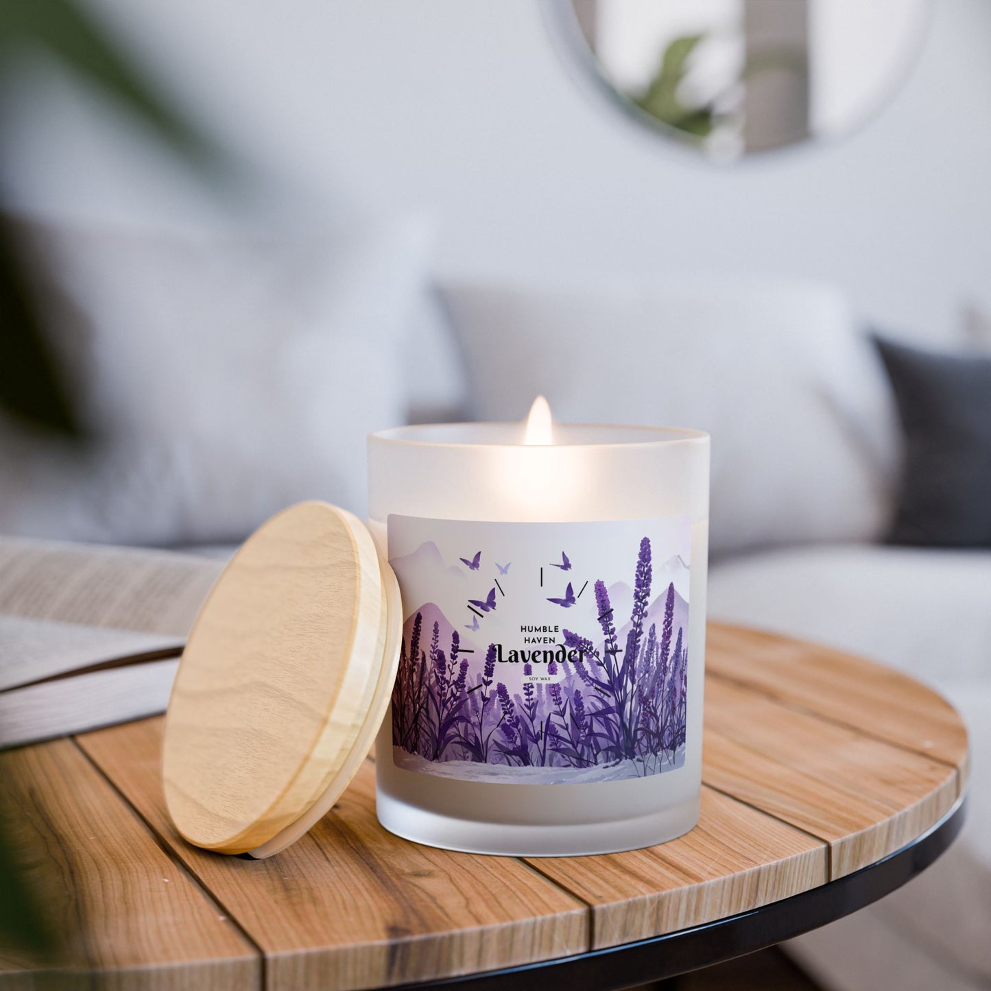 Lavender Fields Frosted Glass Candle — 11 oz Aromatherapy Soy Candle