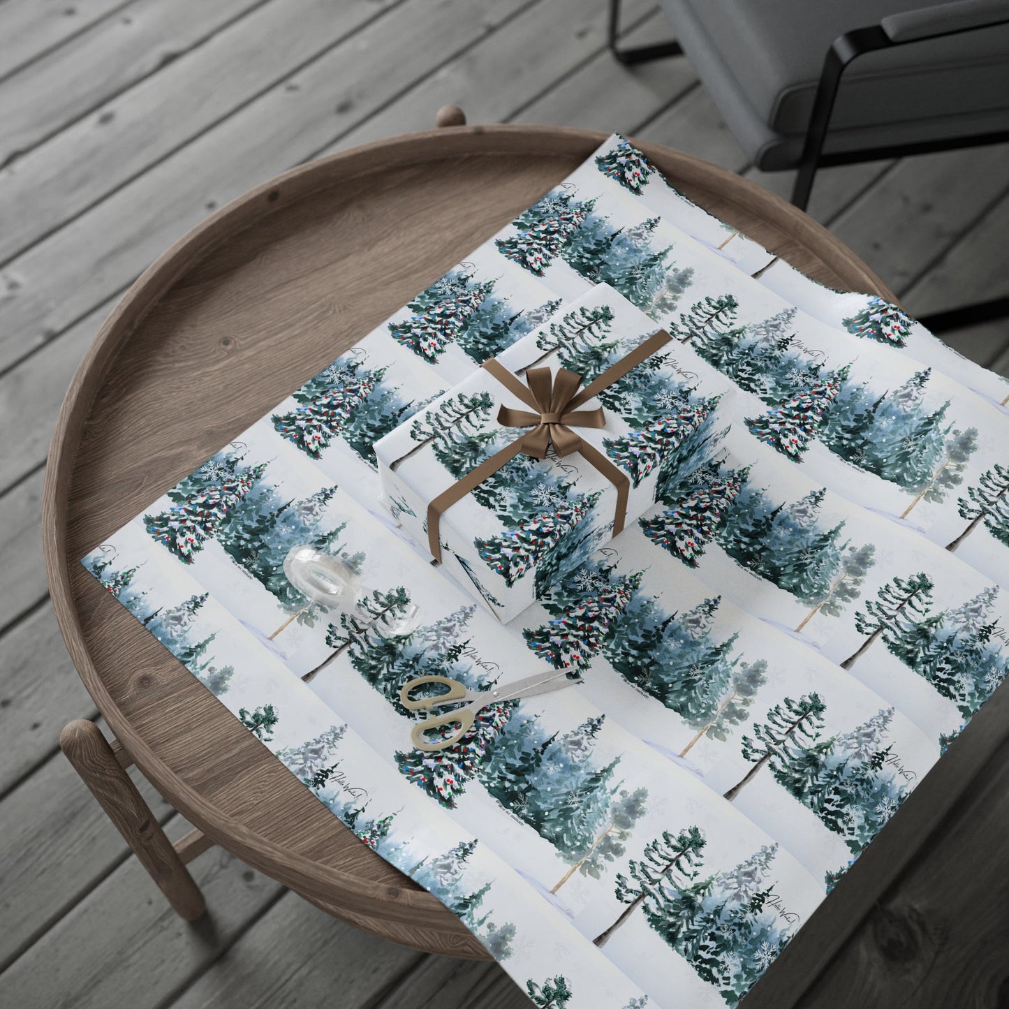 Hello Winter! Snowy Forest Wrapping Paper – 30x36" Cozy Holiday Gift Wrap Matte/Glossy