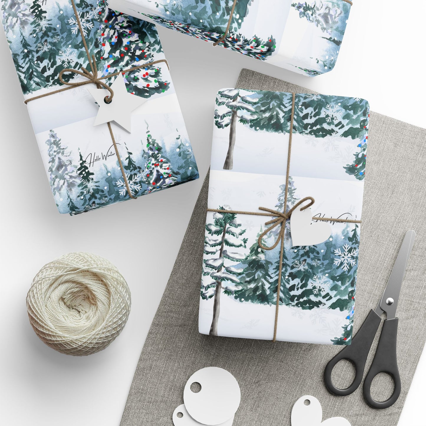 Hello Winter! Snowy Forest Wrapping Paper – 30x36" Cozy Holiday Gift Wrap Matte/Glossy