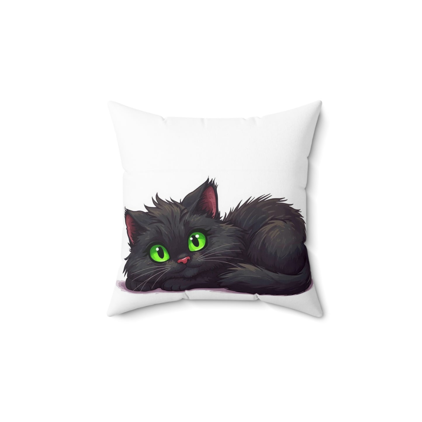 🐾 MIDNIGHT KITTEN PILLOW – 14x14 Whimsical Black Cat Square Throw