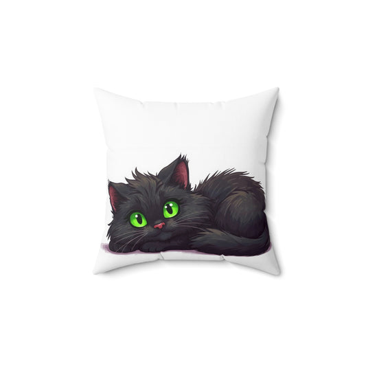 🐾 MIDNIGHT KITTEN PILLOW – 14x14 Whimsical Black Cat Square Throw