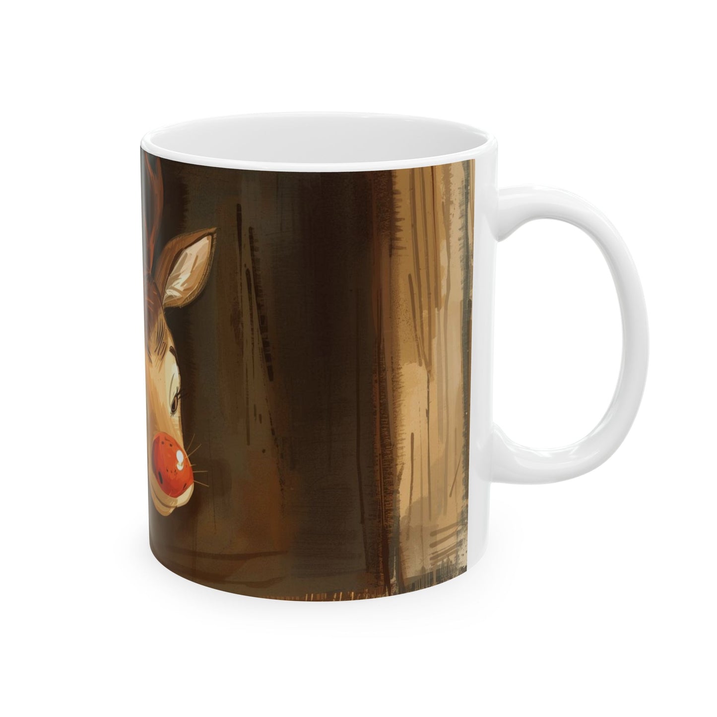 🎄 Rudolph The Red Noised Reindeer Mug 🦌 — Cute Red-Nosed Holiday Ceramic Coffee Cup (11oz & 15oz)