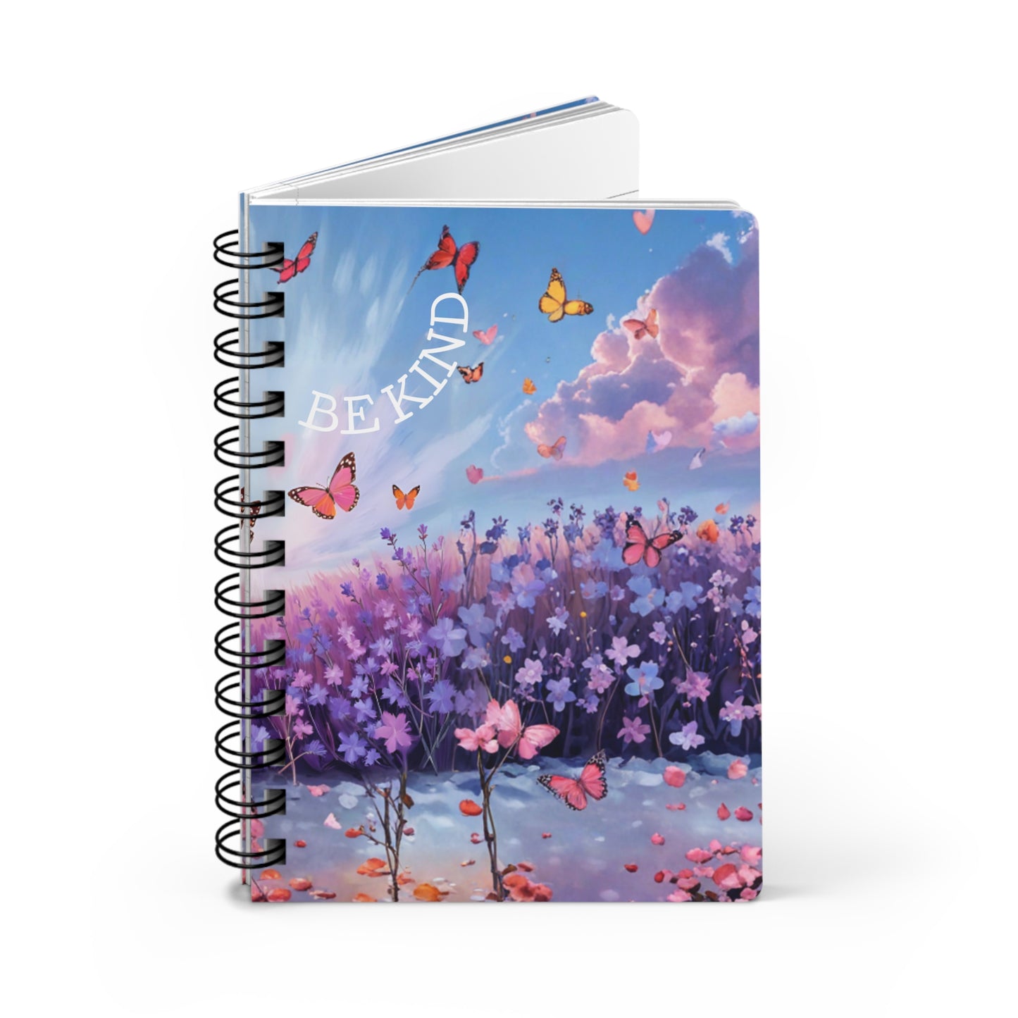 🌸 Lavender Whisper Journal – 150-Page "Be Kind" Spiral Notebook with Butterfly Meadow