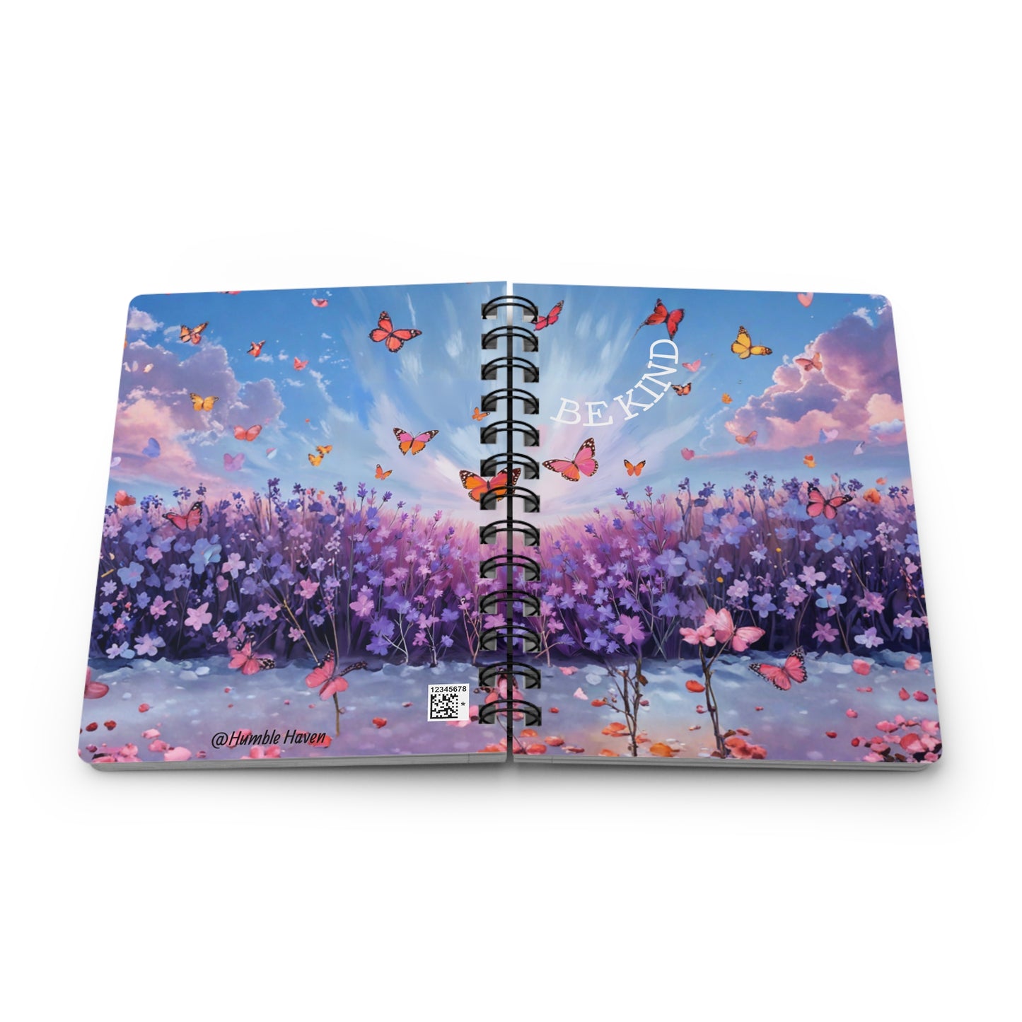 🌸 Lavender Whisper Journal – 150-Page "Be Kind" Spiral Notebook with Butterfly Meadow