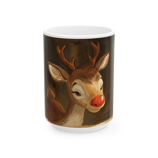 🎄 Rudolph The Red Noised Reindeer Mug 🦌 — Cute Red-Nosed Holiday Ceramic Coffee Cup (11oz & 15oz)