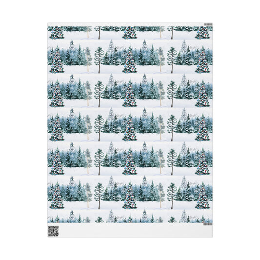 Hello Winter! Snowy Forest Wrapping Paper – 30x36" Cozy Holiday Gift Wrap Matte/Glossy