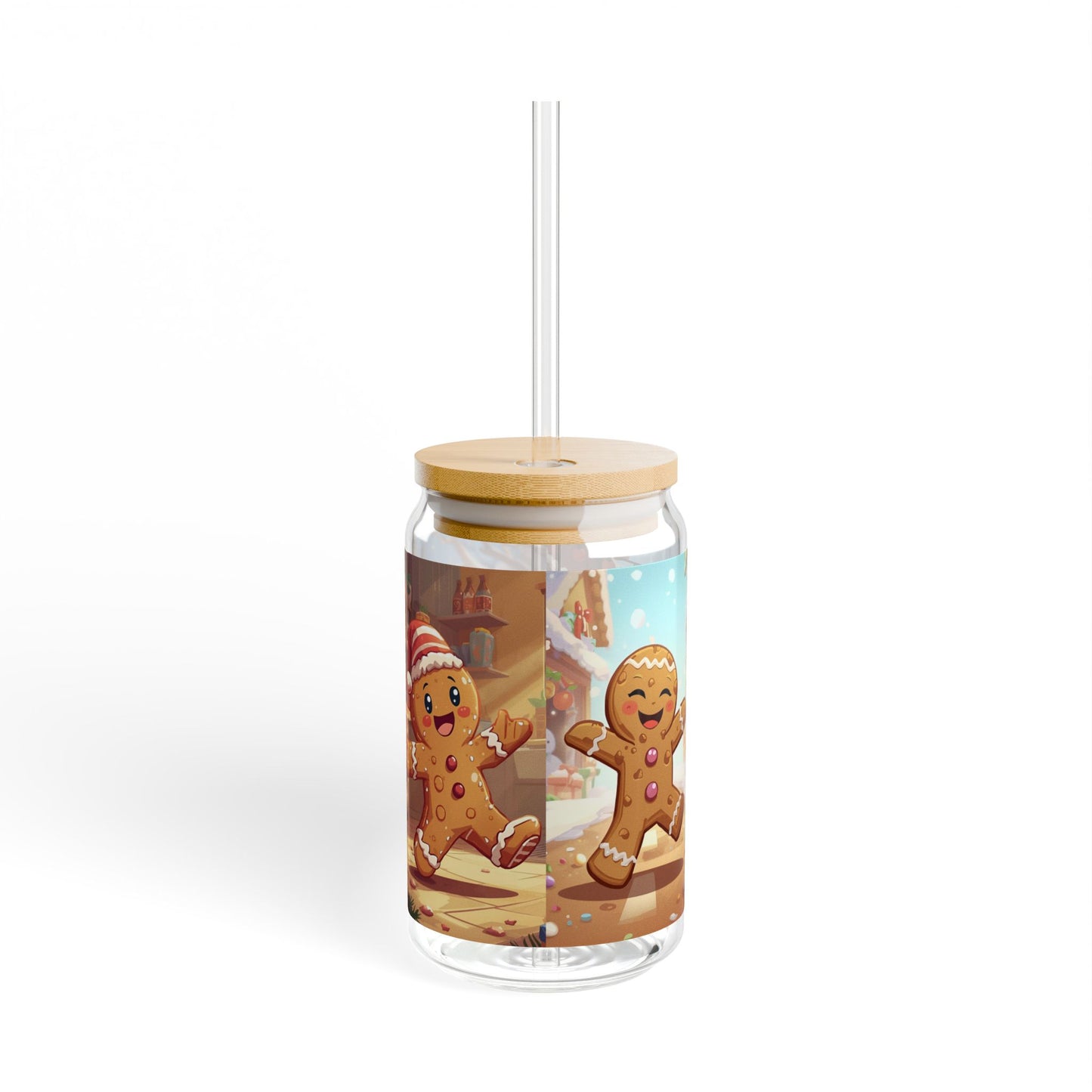 "Run, Run, Gingerbread Man!" 16oz Glass Sipper – Bamboo Lid & Tritan Straw Holiday Tumbler