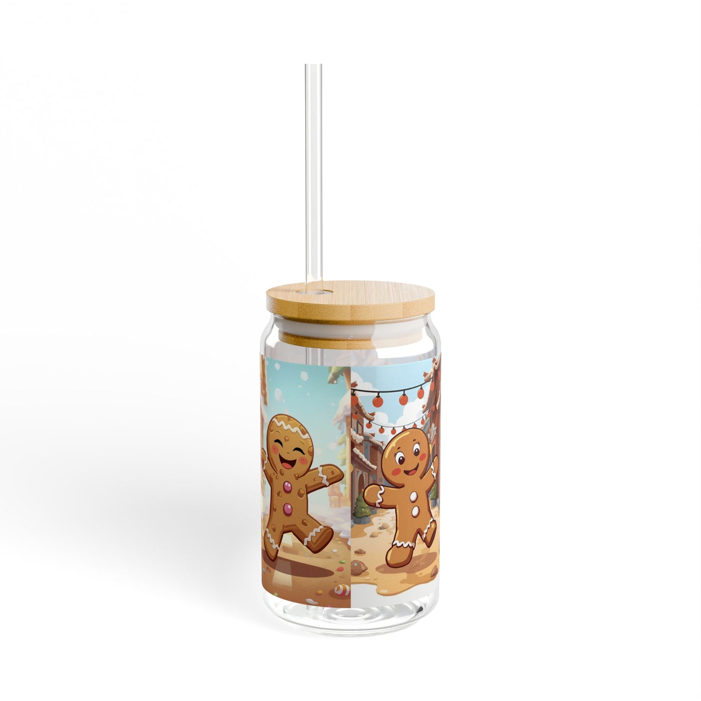 "Run, Run, Gingerbread Man!" 16oz Glass Sipper – Bamboo Lid & Tritan Straw Holiday Tumbler
