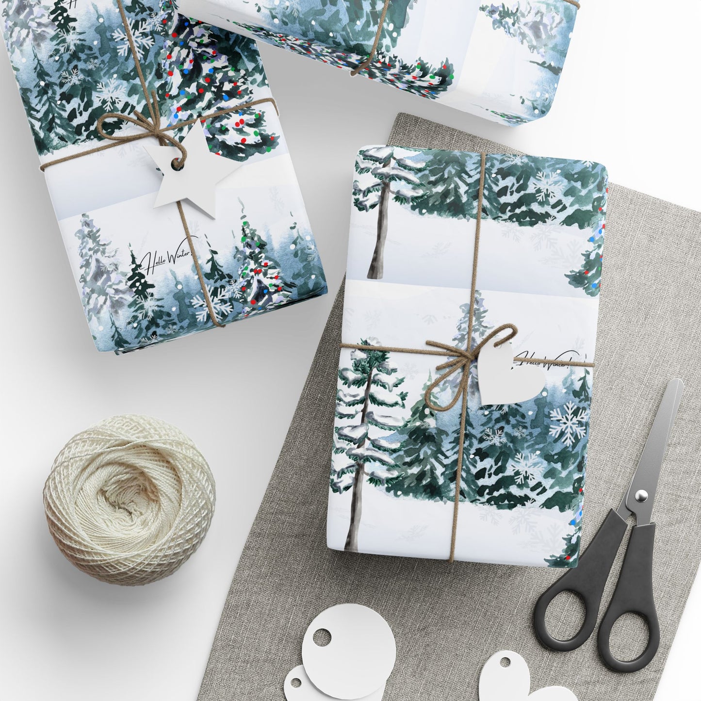 Hello Winter! Snowy Forest Wrapping Paper – 30x36" Cozy Holiday Gift Wrap Matte/Glossy