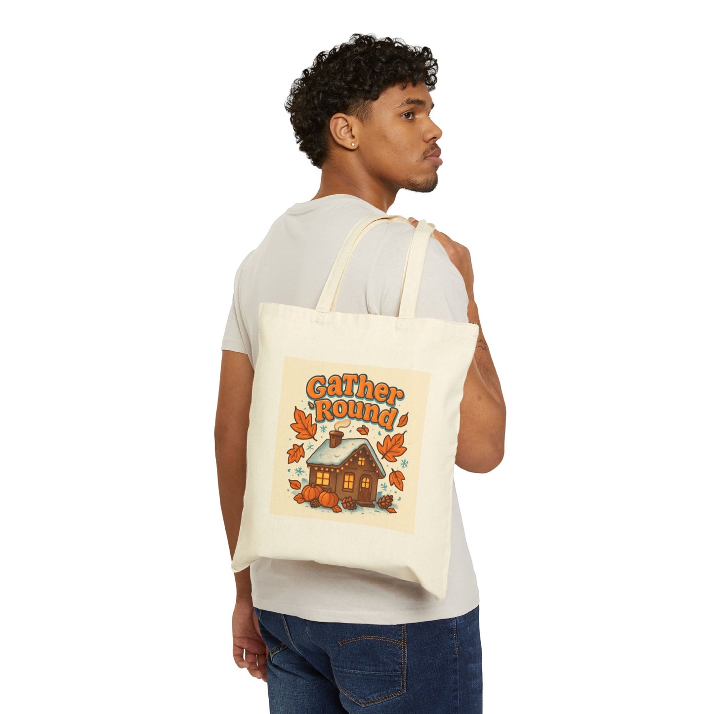 Gather Round Autumn Cotton Canvas Tote Bag