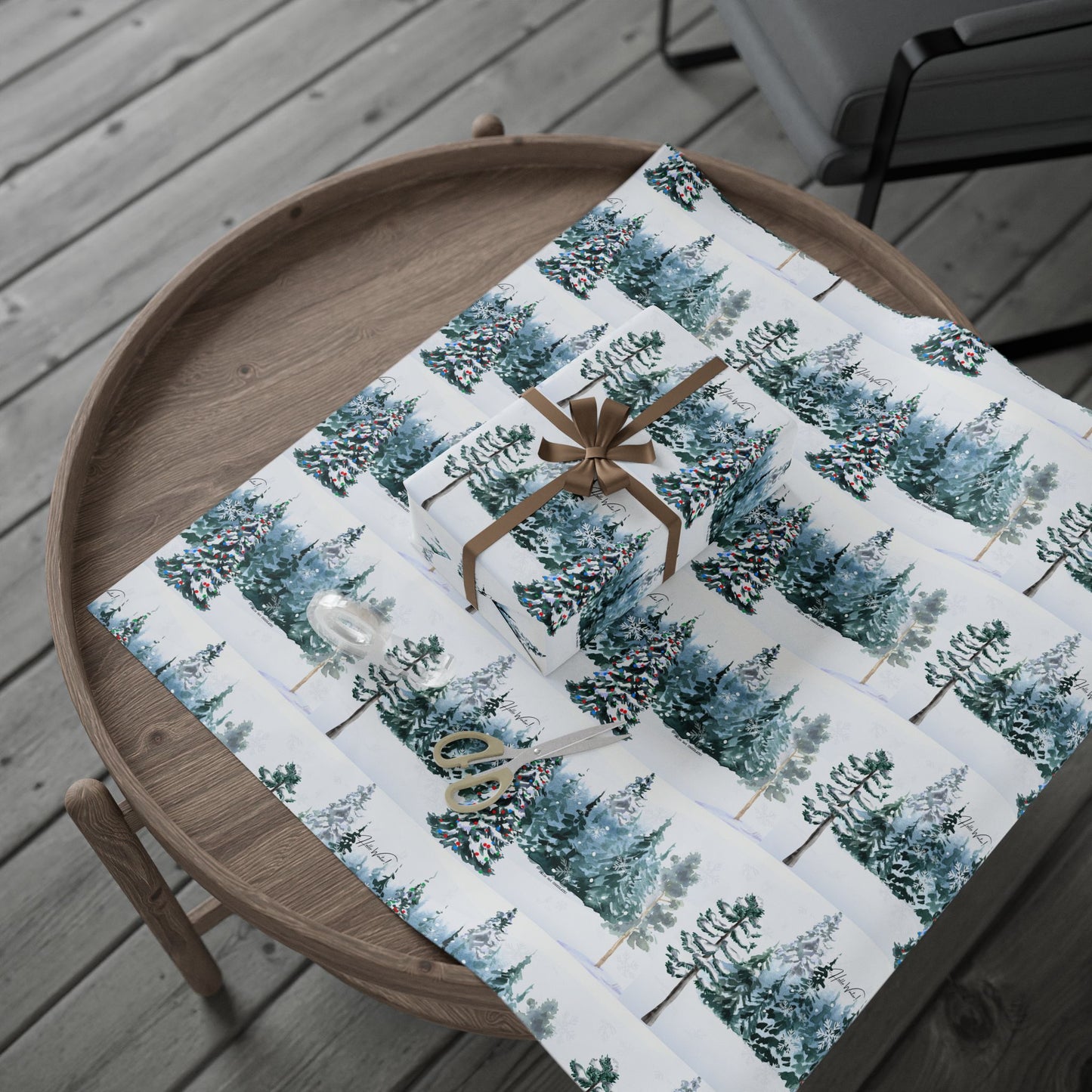 Hello Winter! Snowy Forest Wrapping Paper – 30x36" Cozy Holiday Gift Wrap Matte/Glossy