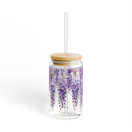 🌿 WISTERIA WHISPER SIPPER – 16oz Purple Bloom Glass Tumbler with Bamboo Lid