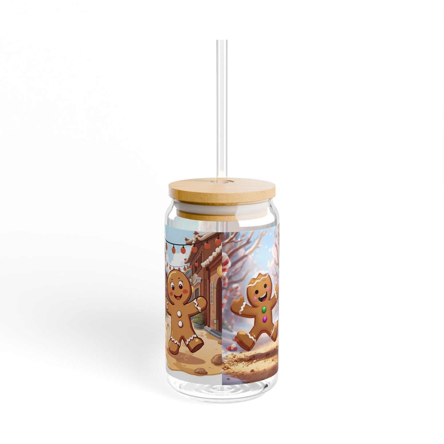 "Run, Run, Gingerbread Man!" 16oz Glass Sipper – Bamboo Lid & Tritan Straw Holiday Tumbler
