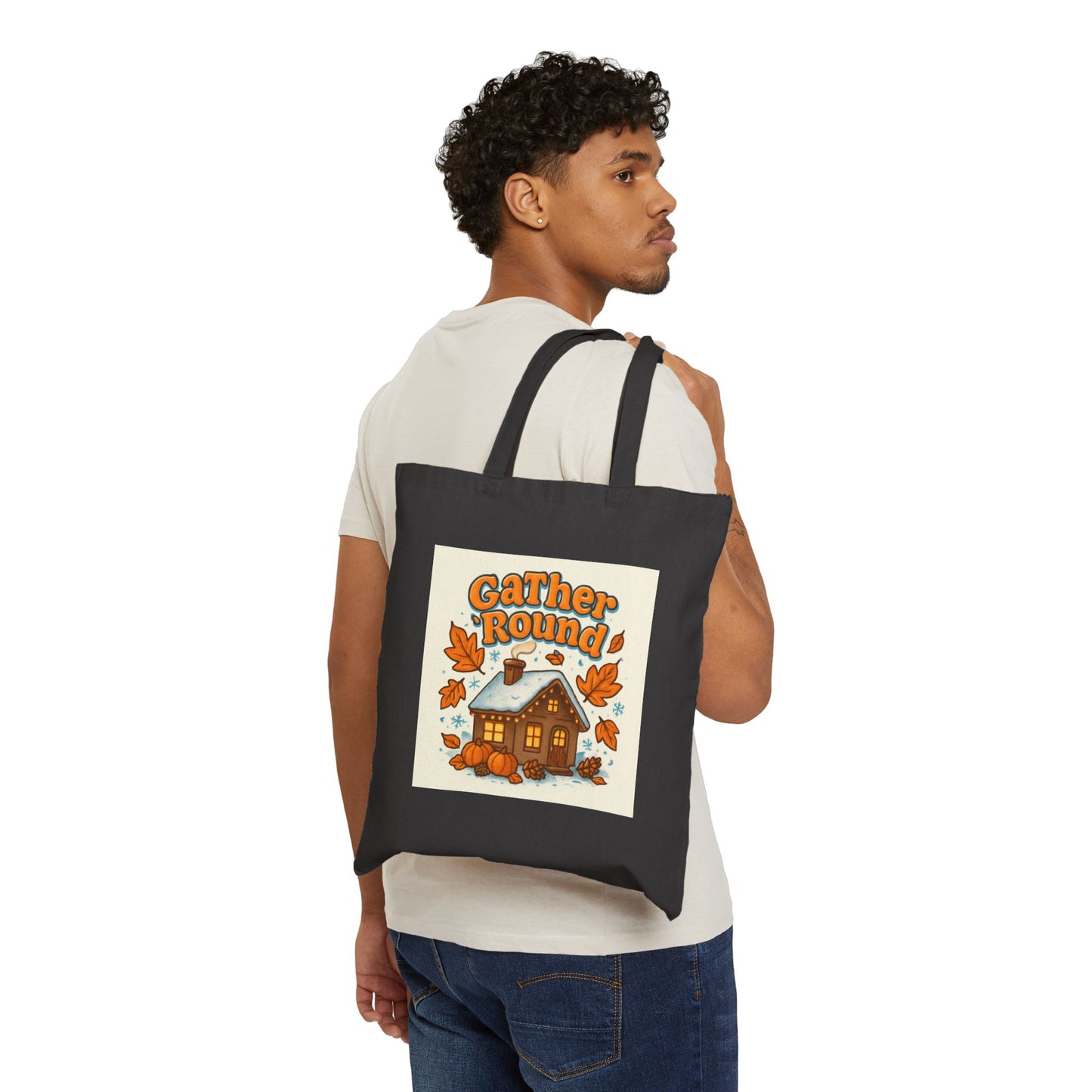 Gather Round Autumn Cotton Canvas Tote Bag