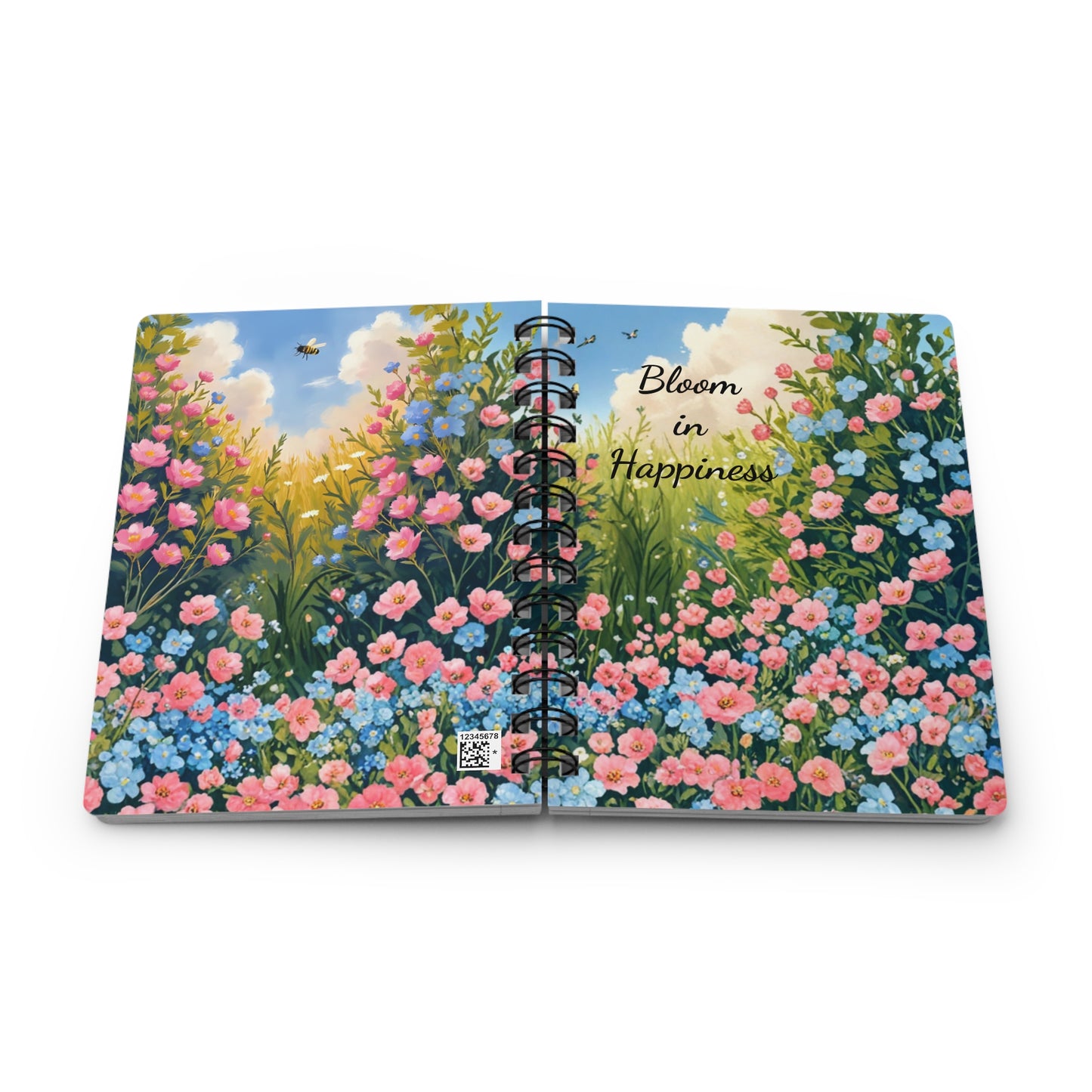 Bloom in Happiness Spiral Journal — Floral Notebook for Gratitude & Daily Planning
